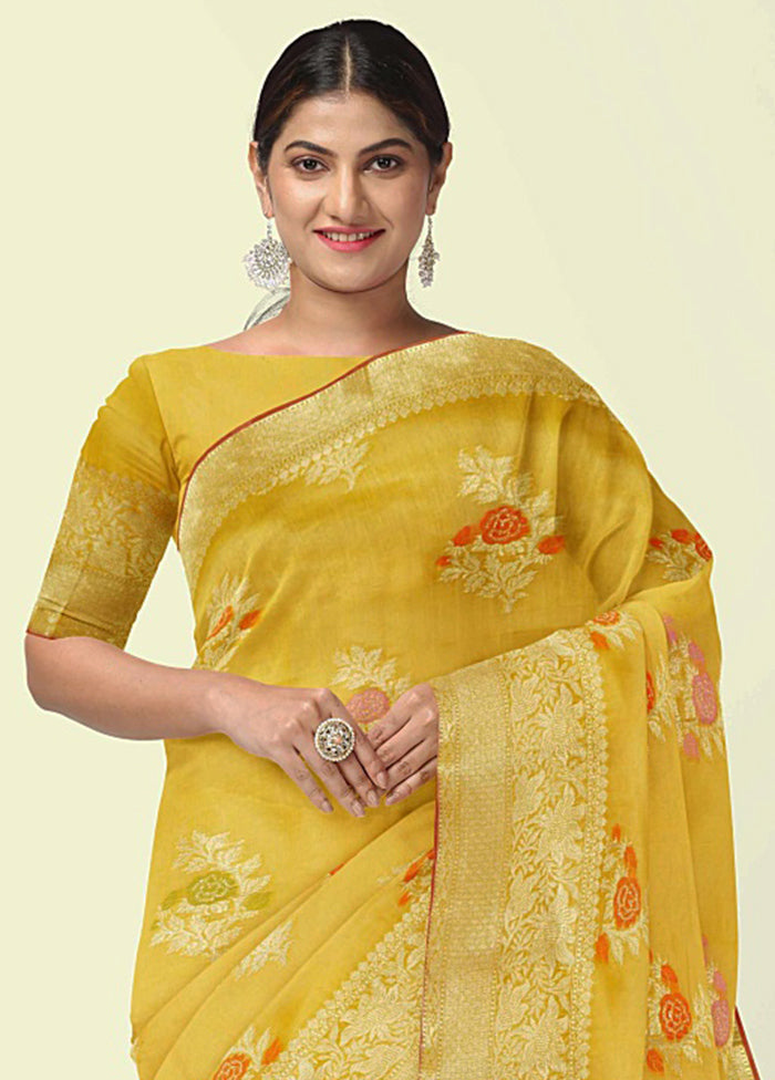 Gold Silk Zari Saree Without Blouse Piece - Indian Silk House Agencies