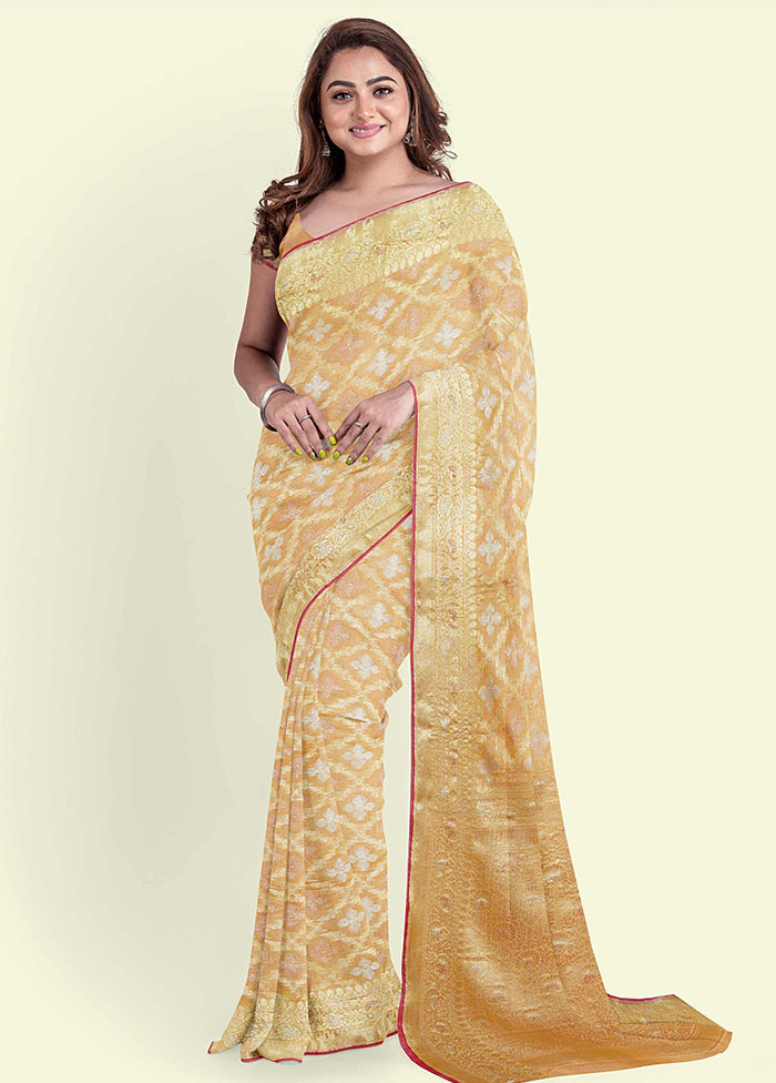 Beige Silk Zari Saree Without Blouse Piece - Indian Silk House Agencies