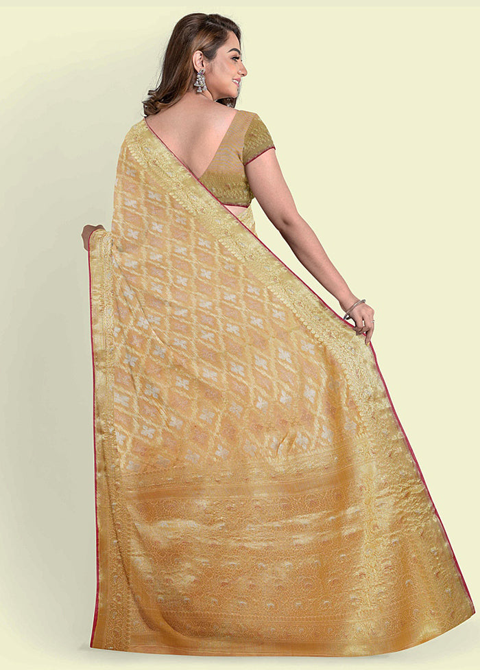 Beige Silk Zari Saree Without Blouse Piece - Indian Silk House Agencies