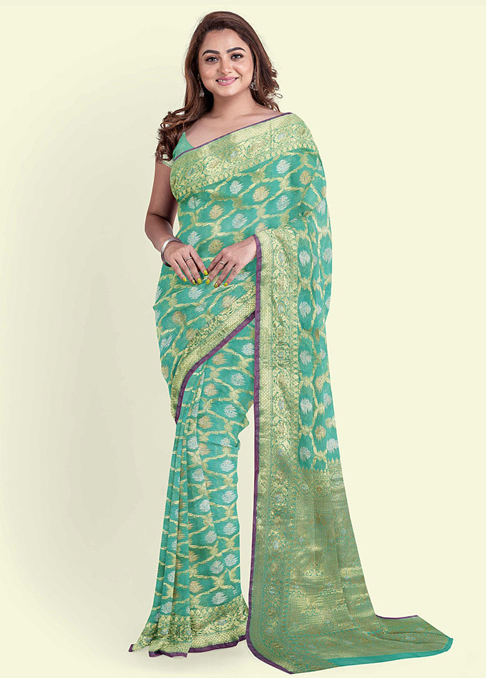 Sea Green Silk Zari Saree Without Blouse Piece - Indian Silk House Agencies