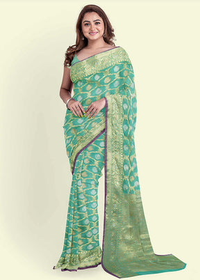 Sea Green Silk Zari Saree Without Blouse Piece - Indian Silk House Agencies