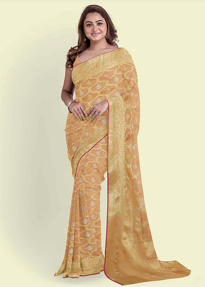 Beige Silk Zari Saree Without Blouse Piece - Indian Silk House Agencies