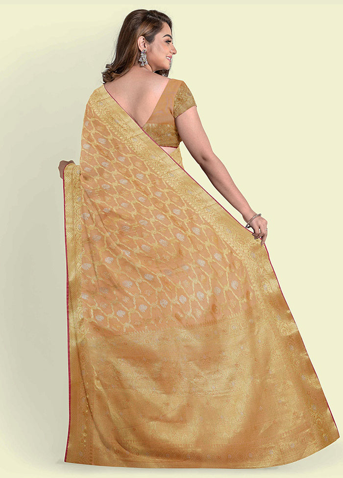 Beige Silk Zari Saree Without Blouse Piece - Indian Silk House Agencies