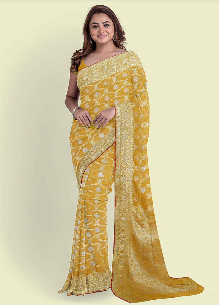 Mustard Silk Zari Saree Without Blouse Piece - Indian Silk House Agencies