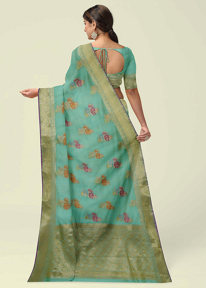 Sea Green Silk Zari Saree Without Blouse Piece - Indian Silk House Agencies