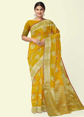 Gold Silk Zari Saree Without Blouse Piece - Indian Silk House Agencies