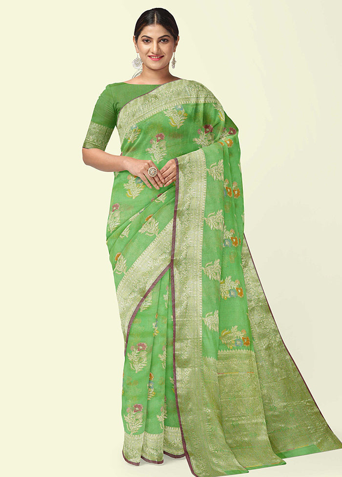 Green Silk Zari Saree Without Blouse Piece - Indian Silk House Agencies