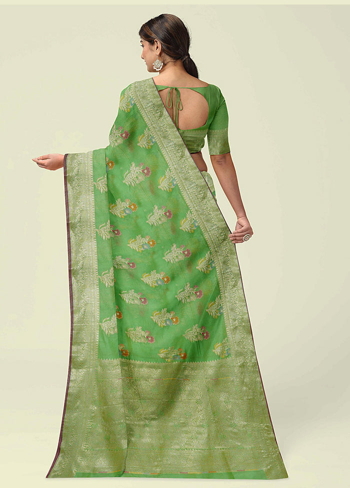 Green Silk Zari Saree Without Blouse Piece - Indian Silk House Agencies