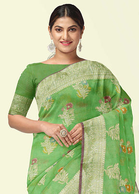 Green Silk Zari Saree Without Blouse Piece - Indian Silk House Agencies