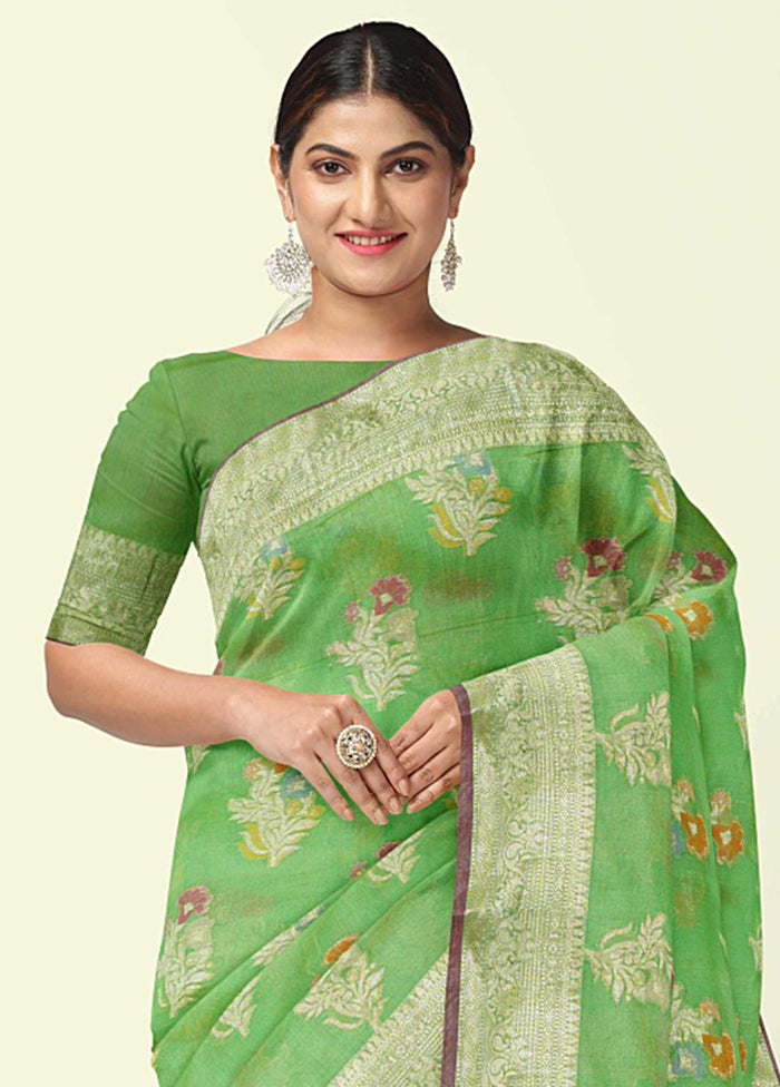 Green Silk Zari Saree Without Blouse Piece - Indian Silk House Agencies