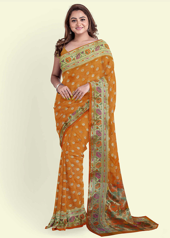 Orange Silk Zari Saree Without Blouse Piece - Indian Silk House Agencies