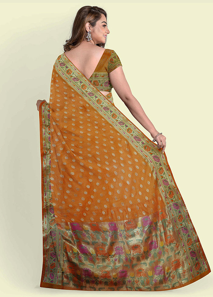 Orange Silk Zari Saree Without Blouse Piece - Indian Silk House Agencies