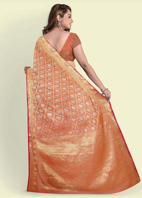 Peach Silk Zari Saree Without Blouse Piece - Indian Silk House Agencies