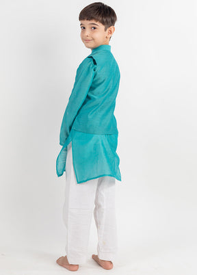 Blue Silk Kurta Pajama With Jacket For Boys - Indian Silk House Agencies