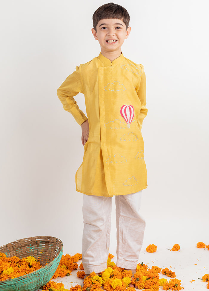 Yellow Silk Kurta Pajama Set For Boys - Indian Silk House Agencies