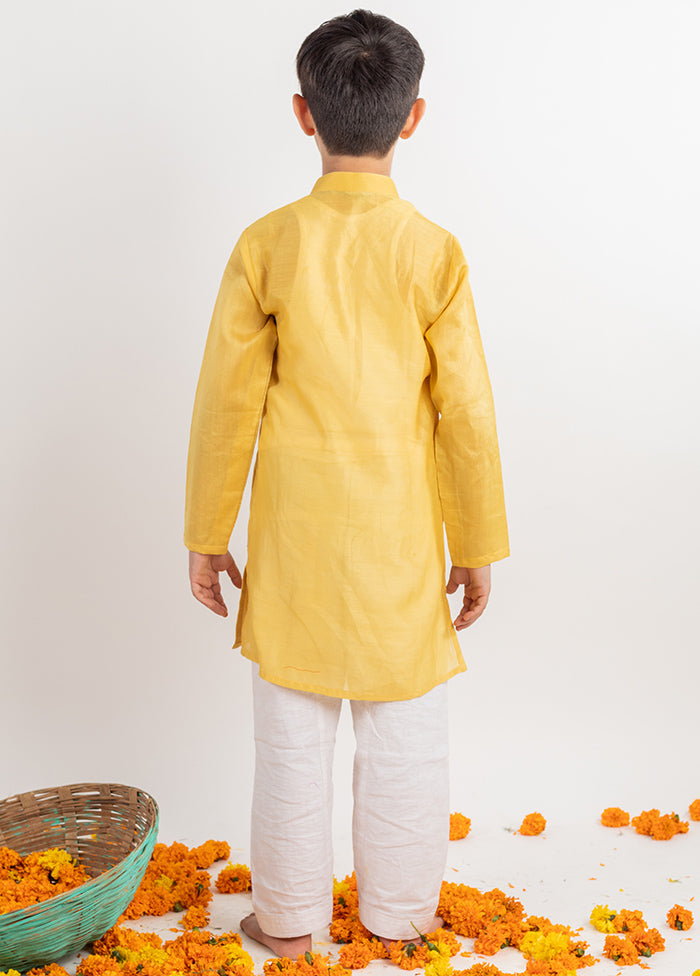 Yellow Silk Kurta Pajama Set For Boys - Indian Silk House Agencies