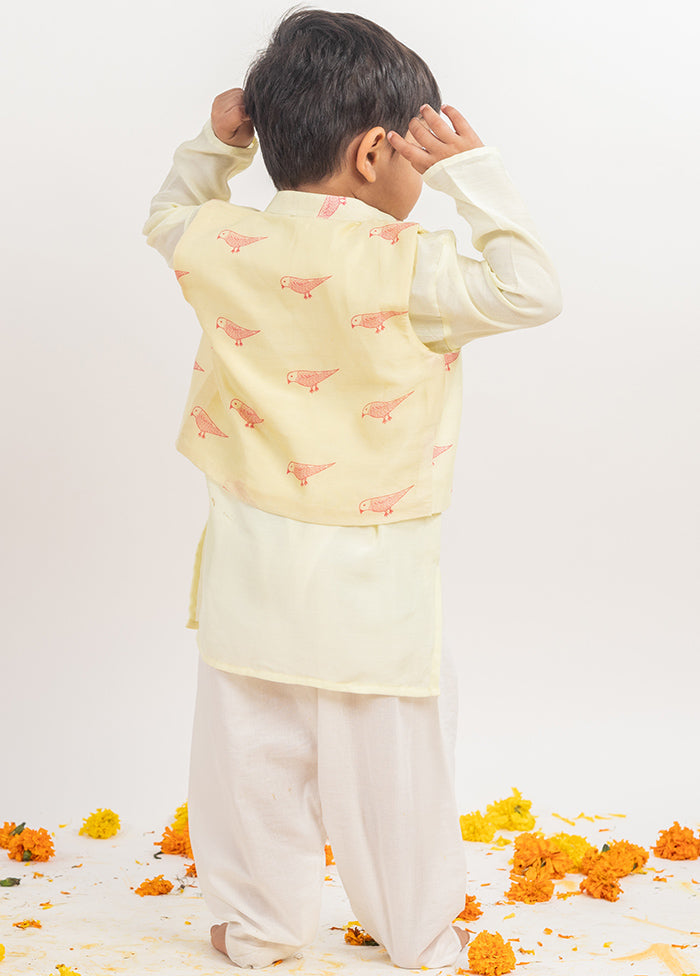 Cream Silk Kurta Pajama With Jacket For Boys - Indian Silk House Agencies