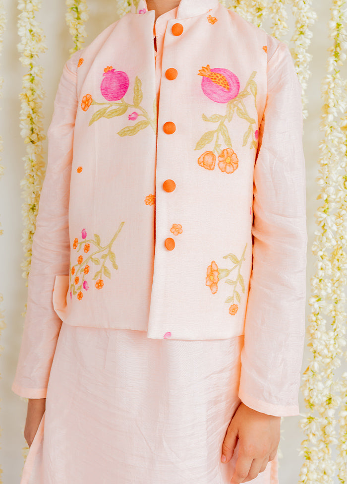 Peach Silk Kurta Pajama With Jacket For Boys - Indian Silk House Agencies