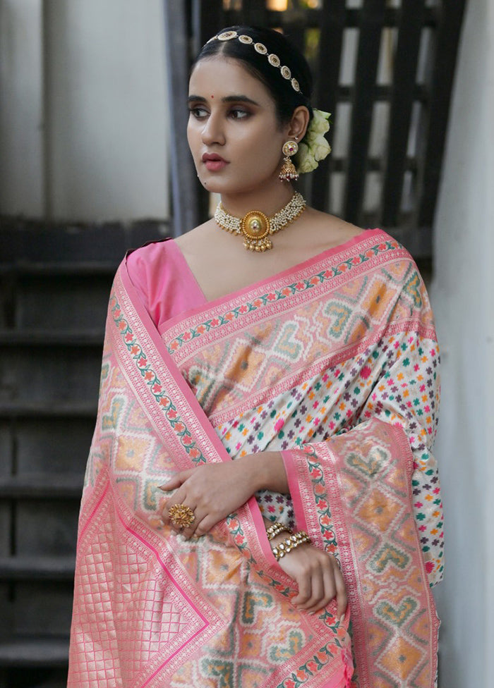 White Dupion Silk Saree With Blouse Piece