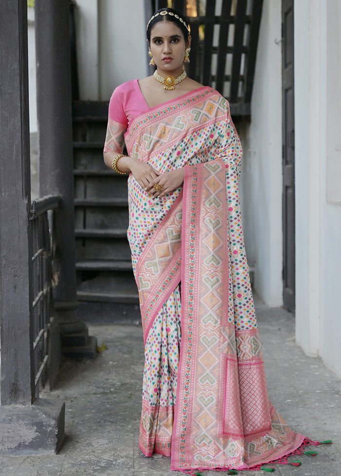 White Dupion Silk Saree With Blouse Piece