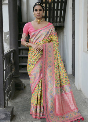 Yellow Dupion Silk Saree With Blouse Piece