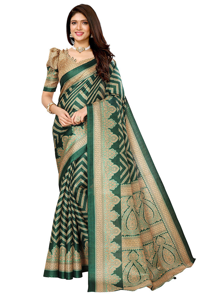 Green Dupion Silk Saree With Blouse Piece