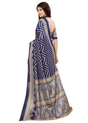 Navy Blue Dupion Silk Saree With Blouse Piece