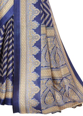 Navy Blue Dupion Silk Saree With Blouse Piece