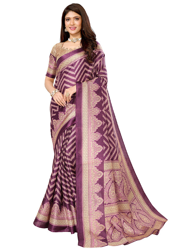 Purple Dupion Silk Saree With Blouse Piece