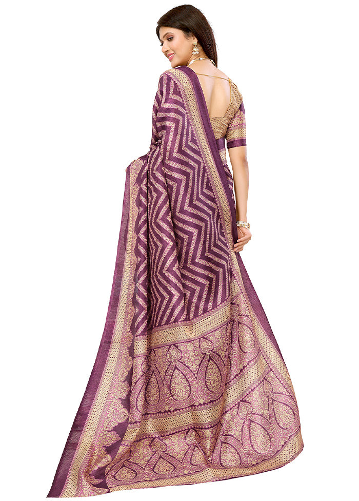 Purple Dupion Silk Saree With Blouse Piece