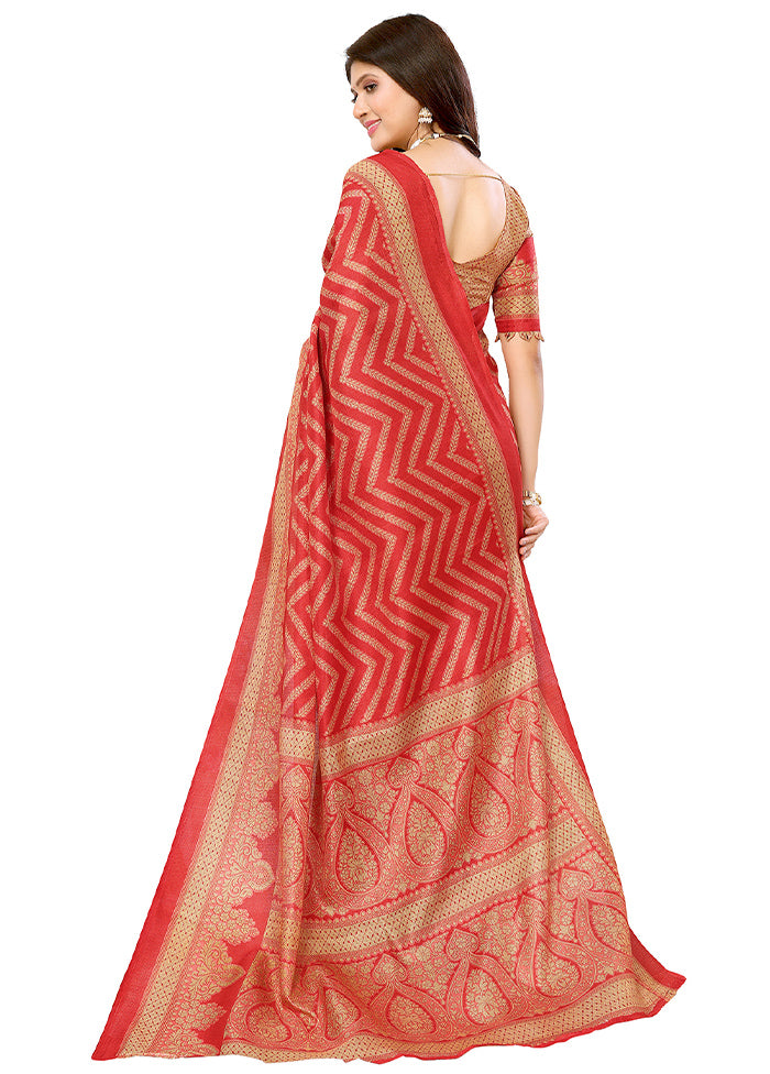 Red Dupion Silk Saree With Blouse Piece