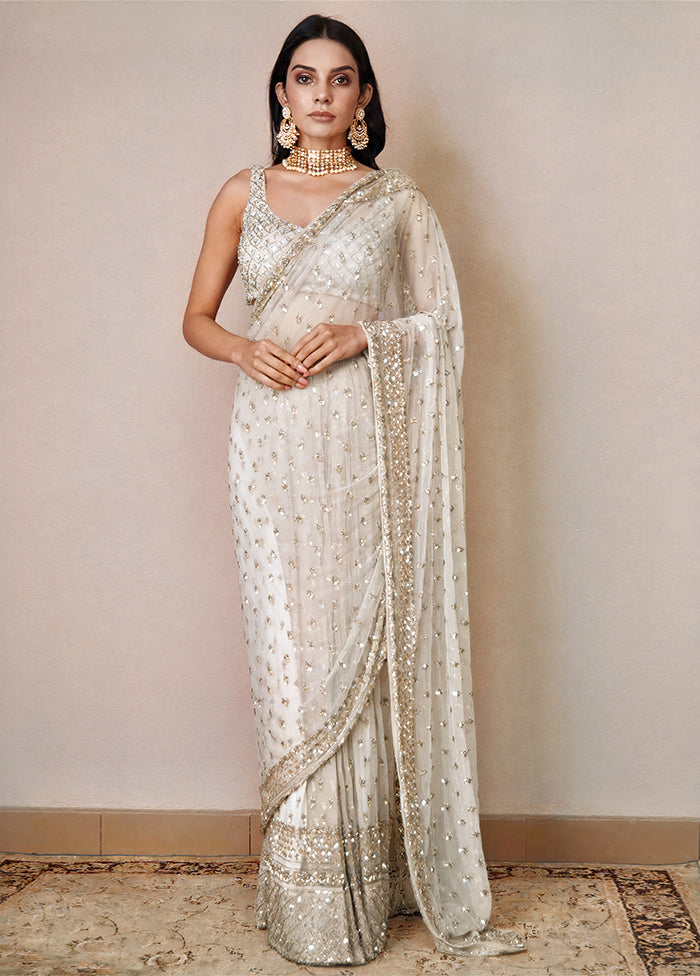 White Organza Saree With Blouse Piece - Indian Silk House Agencies