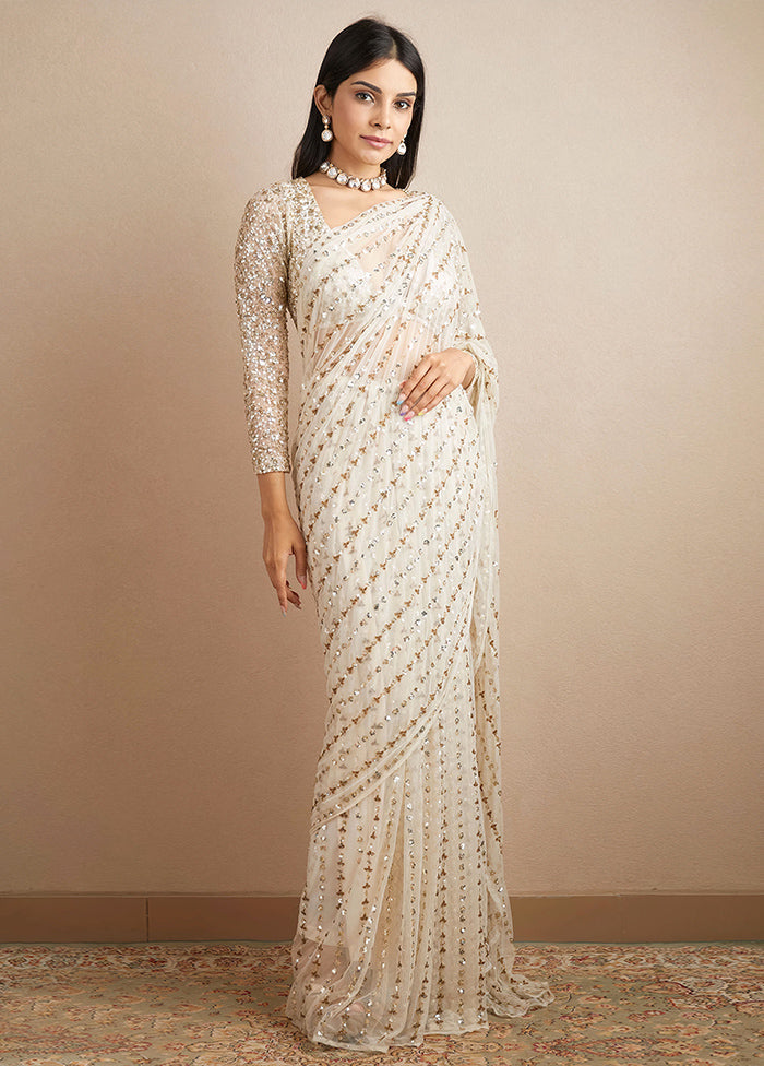 Off White Organza Saree With Blouse Piece - Indian Silk House Agencies