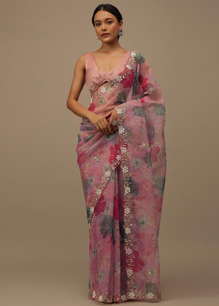 Pink Organza Saree With Blouse Piece - Indian Silk House Agencies