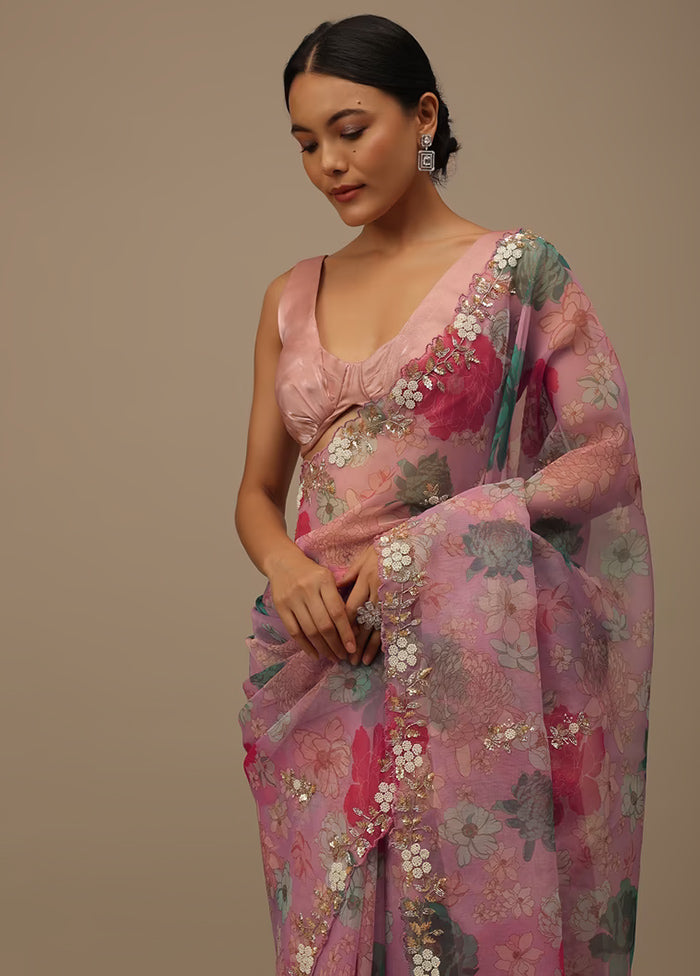 Pink Organza Saree With Blouse Piece - Indian Silk House Agencies