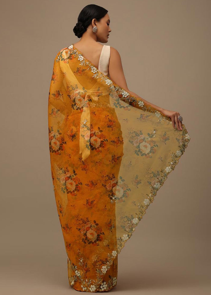 Mustard Organza Saree With Blouse Piece - Indian Silk House Agencies