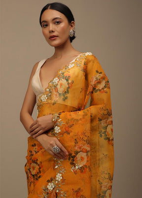 Mustard Organza Saree With Blouse Piece - Indian Silk House Agencies