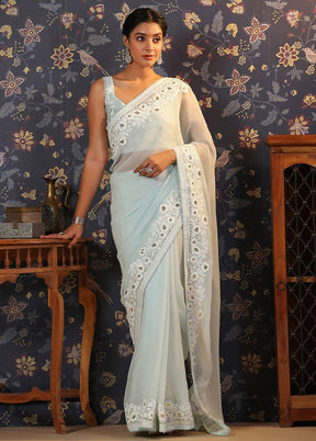 Sky Blue Georgette Saree With Blouse Piece - Indian Silk House Agencies