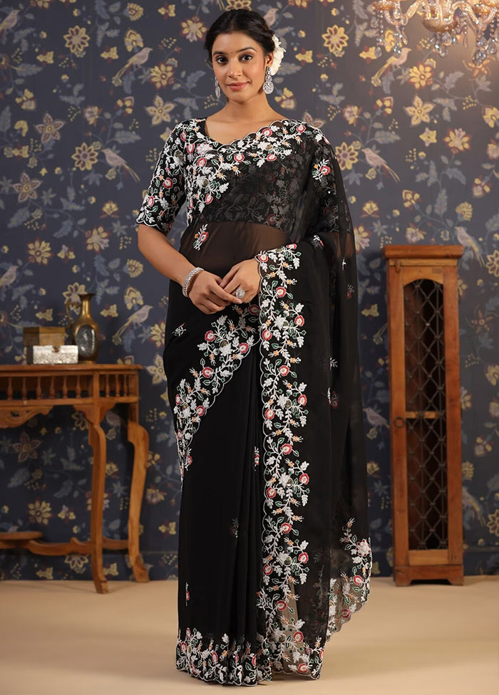 Black Georgette Saree With Blouse Piece - Indian Silk House Agencies