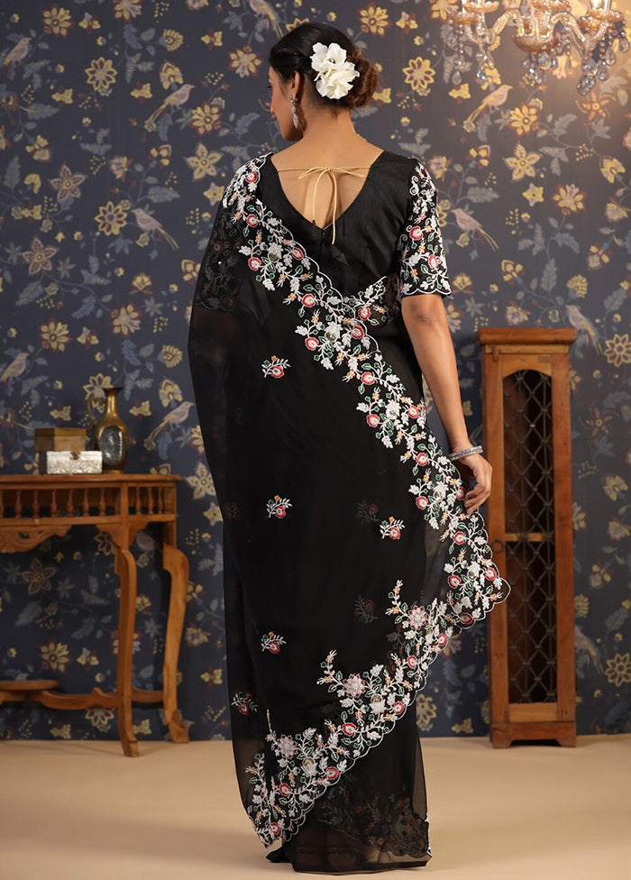 Black Georgette Saree With Blouse Piece - Indian Silk House Agencies