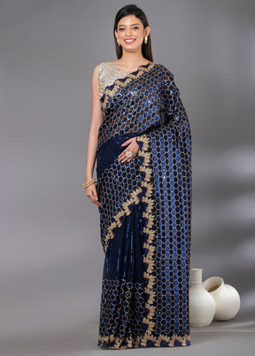 Navy Blue Georgette Saree With Blouse Piece - Indian Silk House Agencies