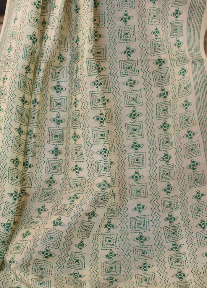 Bengal Kantha Embroidery Handloom Tussar Silk Dupatta