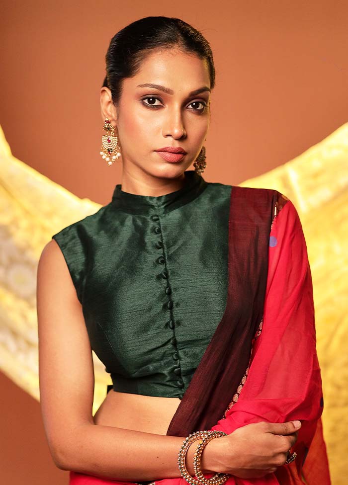 Bottle Green Collar Neck Designer Blouse Piece