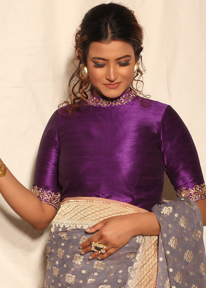 Purple Pure Silk Designer Blouse - Indian Silk House Agencies