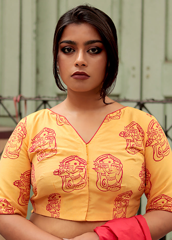 Yellow Cotton Silk Designer Blouse - Indian Silk House Agencies