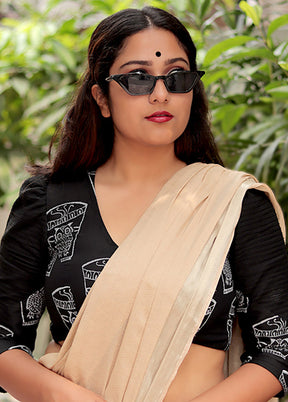 Black Cotton Silk Designer Blouse - Indian Silk House Agencies