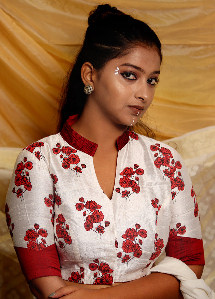 White Silk Designer Blouse - Indian Silk House Agencies