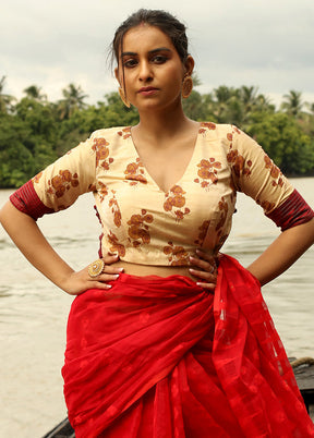 Beige Pure Cotton Designer Blouse - Indian Silk House Agencies