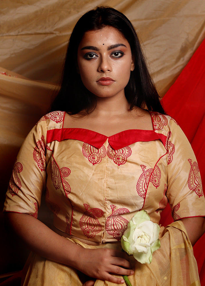 Beige Silk Designer Blouse - Indian Silk House Agencies