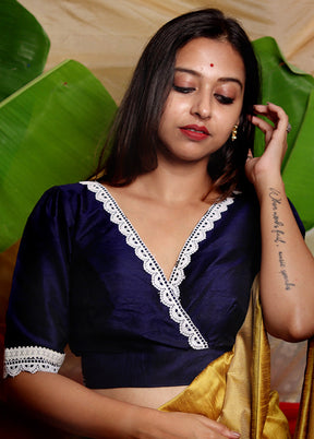 Navy Blue Silk Designer Blouse - Indian Silk House Agencies